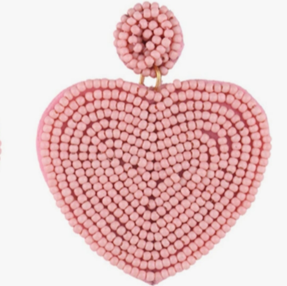 Handmade Large Pink Heart Beaded Earrings Bead Hearts Cute Statement Jewelry New - Picture 4 of 7